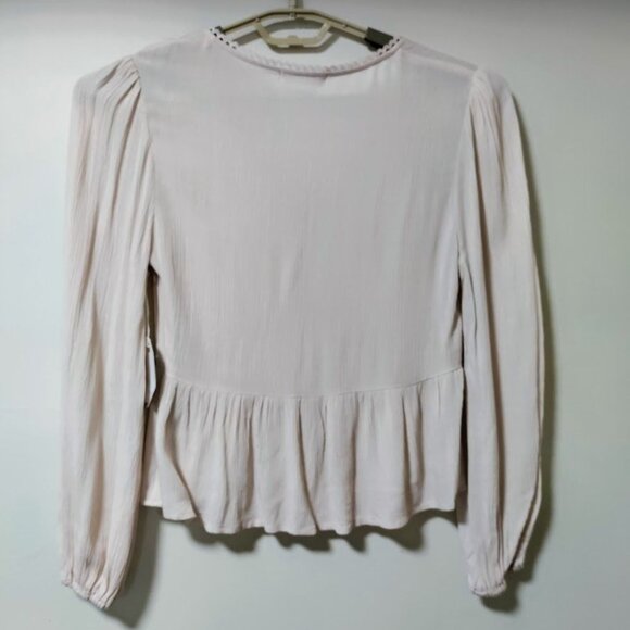 Coco + Jaimeson Twee Whimsy Prairie Gauzy Pintuck Peplum Top Rose Pink Womens M - Picture 9 of 9